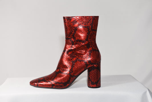 BALENCIAGA RED AND BLACK OVAL SNAKESKIN BOOTS