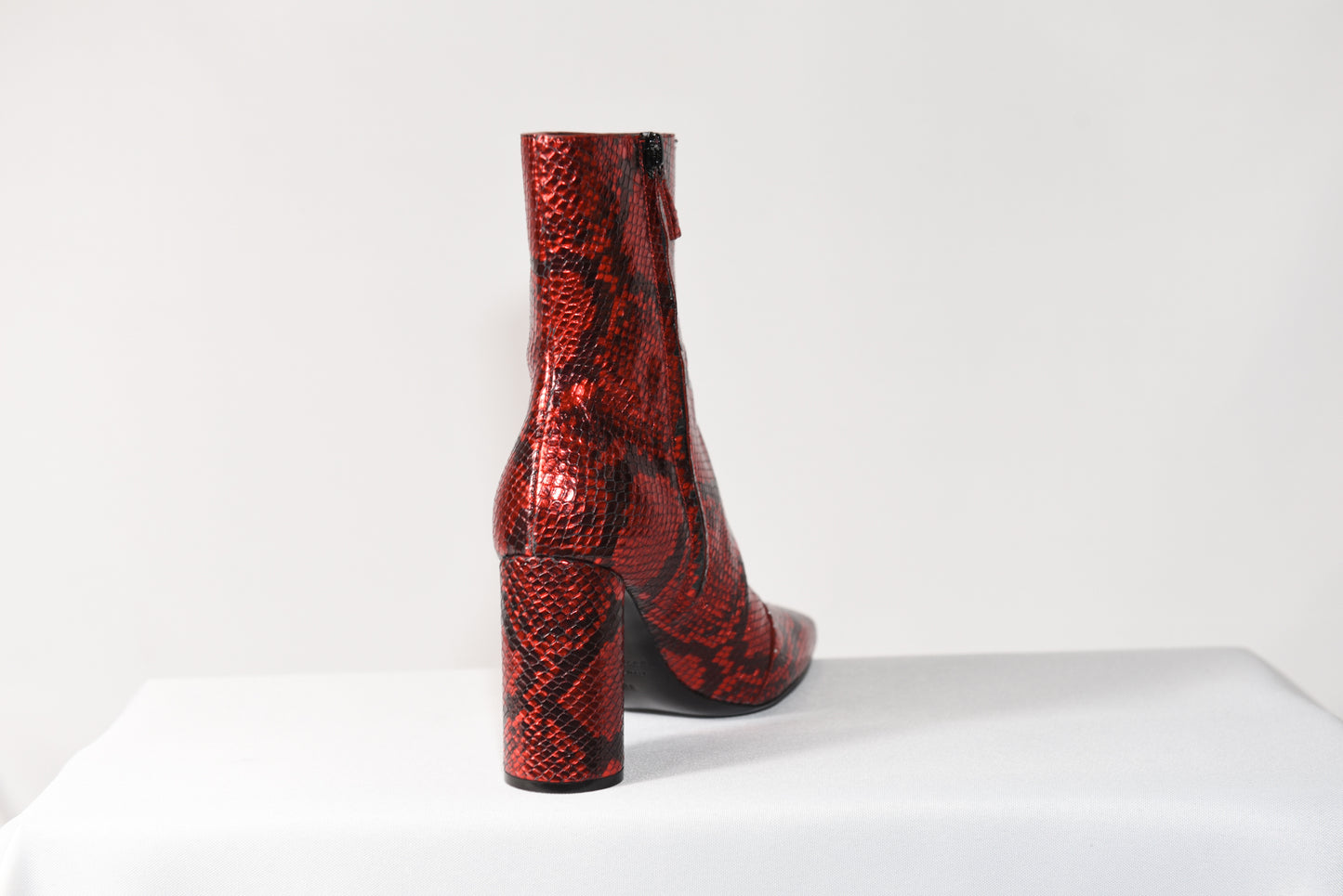 BALENCIAGA RED AND BLACK OVAL SNAKESKIN BOOTS