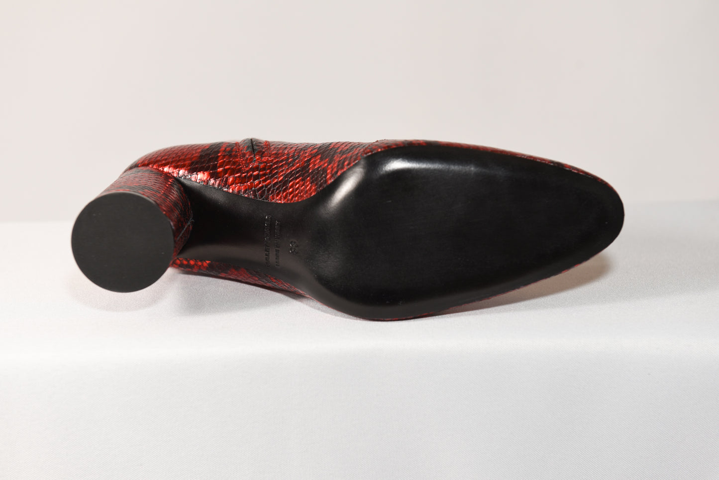 BALENCIAGA RED AND BLACK OVAL SNAKESKIN BOOTS