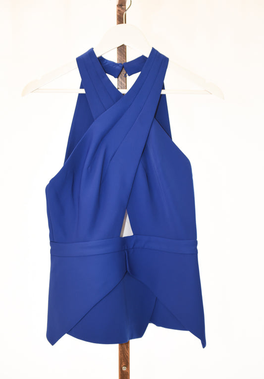 BCBGMAXAZRIA Remmie OpenBack Peplum Halter Top