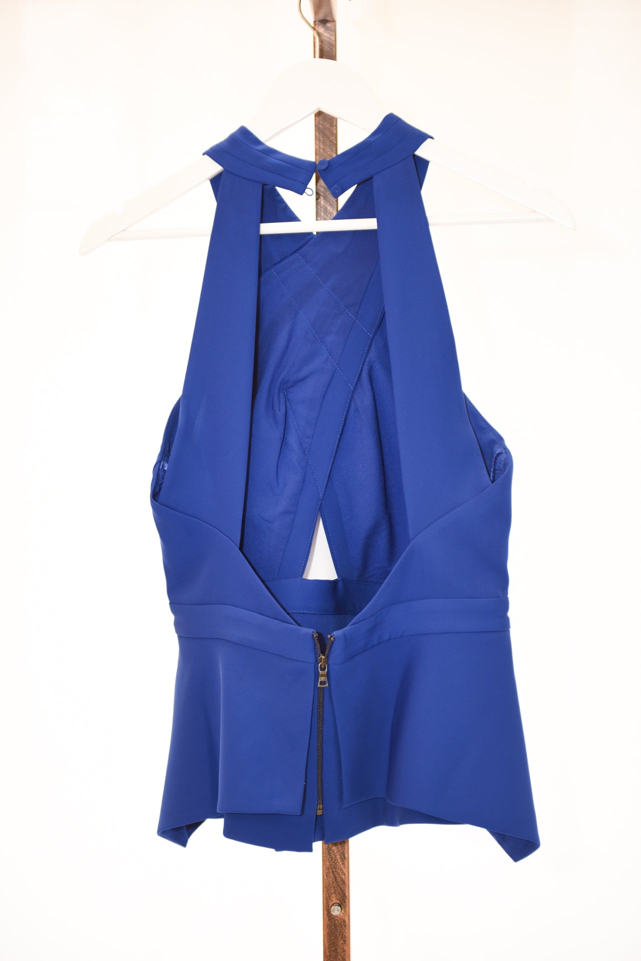 BCBGMAXAZRIA Remmie OpenBack Peplum Halter Top