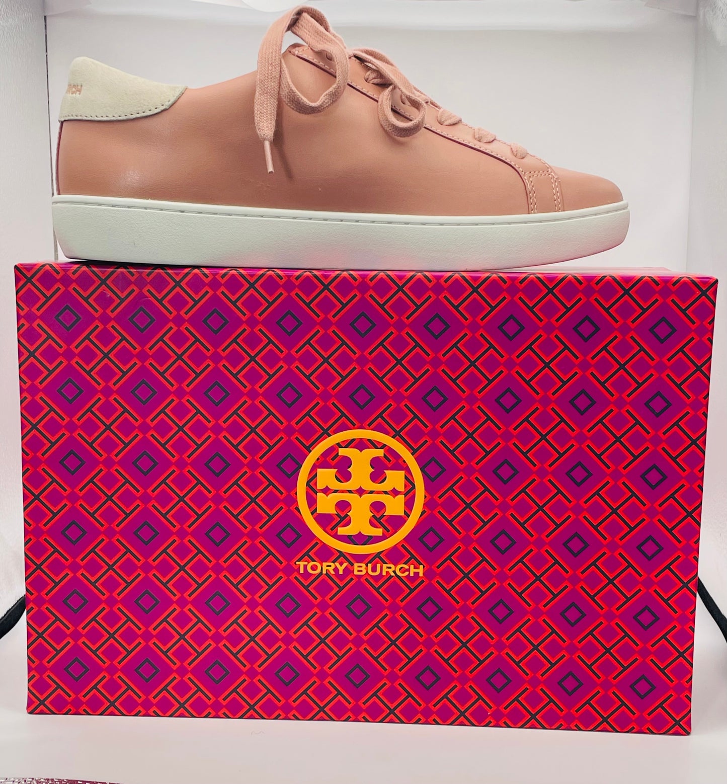 NWT Tory Burch T-Logo Pink Moon Leather Suede Sneaker