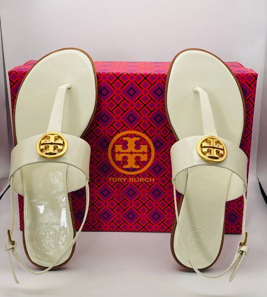 New Tory Burch Benton 2 Patent Leather Flat Sandals