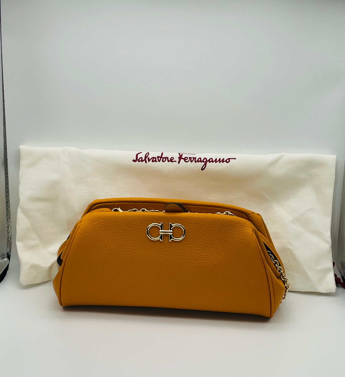 SALVATORE FERRAGAMO Gancini Zip Leather Clutch Bag