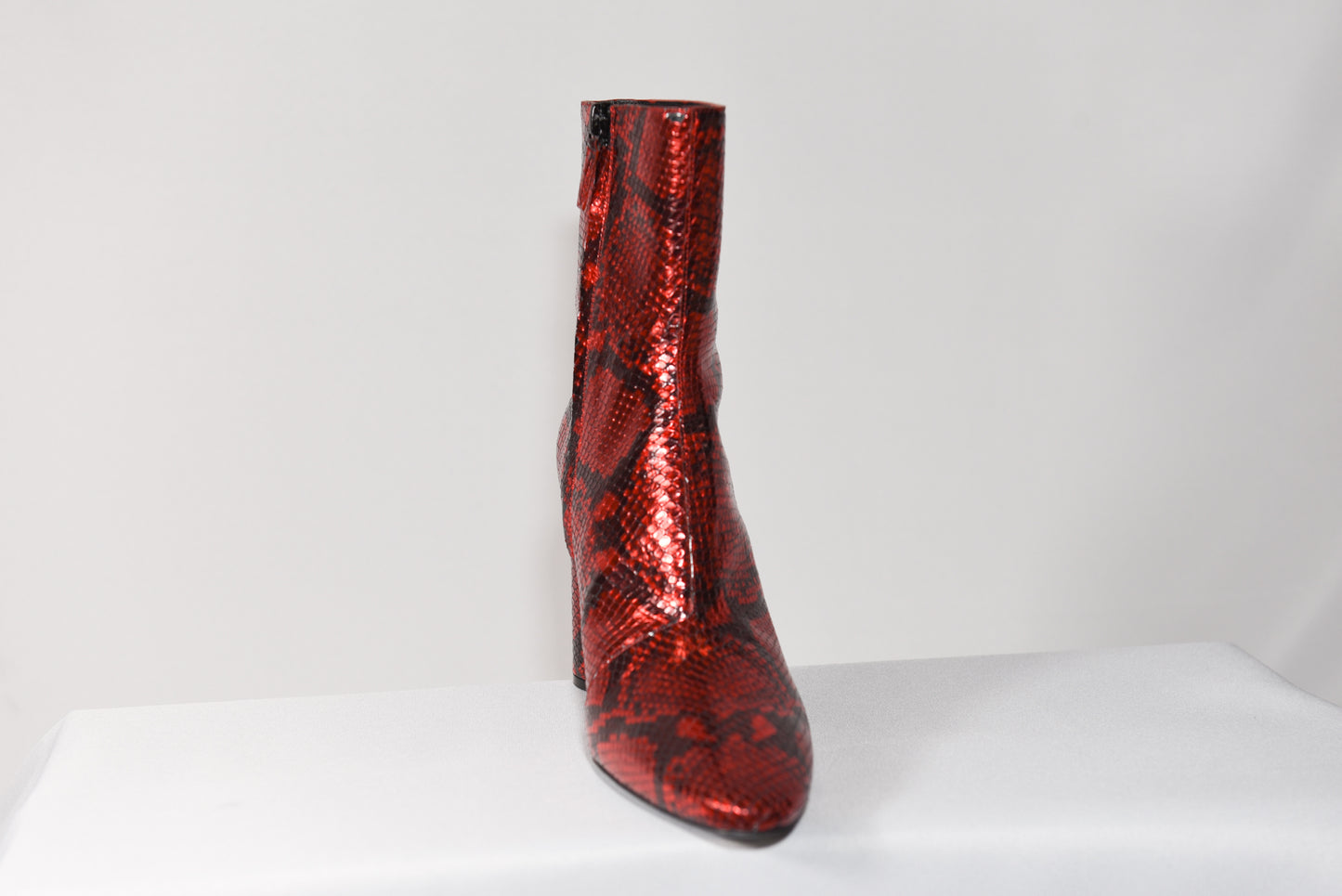 BALENCIAGA RED AND BLACK OVAL SNAKESKIN BOOTS
