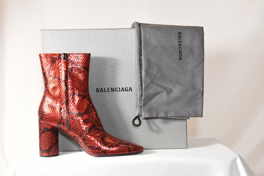 BALENCIAGA RED AND BLACK OVAL SNAKESKIN BOOTS