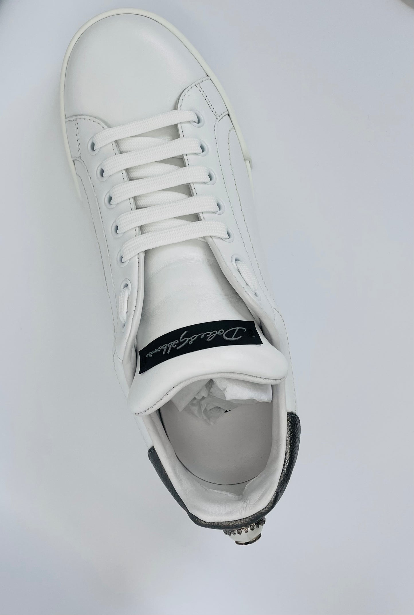 DOLCE & GABBANA Faux Pearl-embellished Leather Sneakers