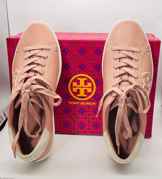 NWT Tory Burch T-Logo Pink Moon Leather Suede Sneaker