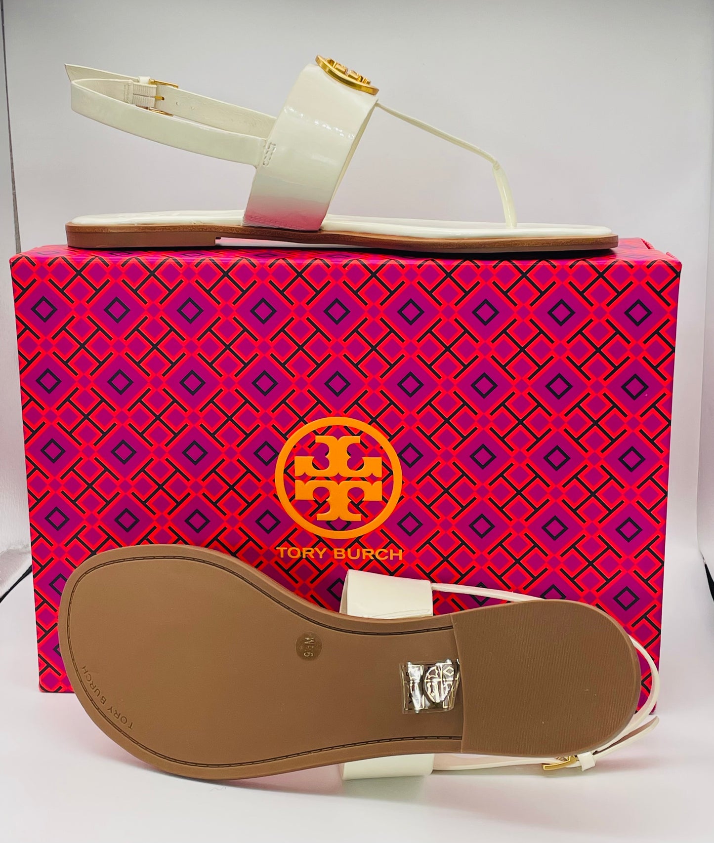 New Tory Burch Benton 2 Patent Leather Flat Sandals