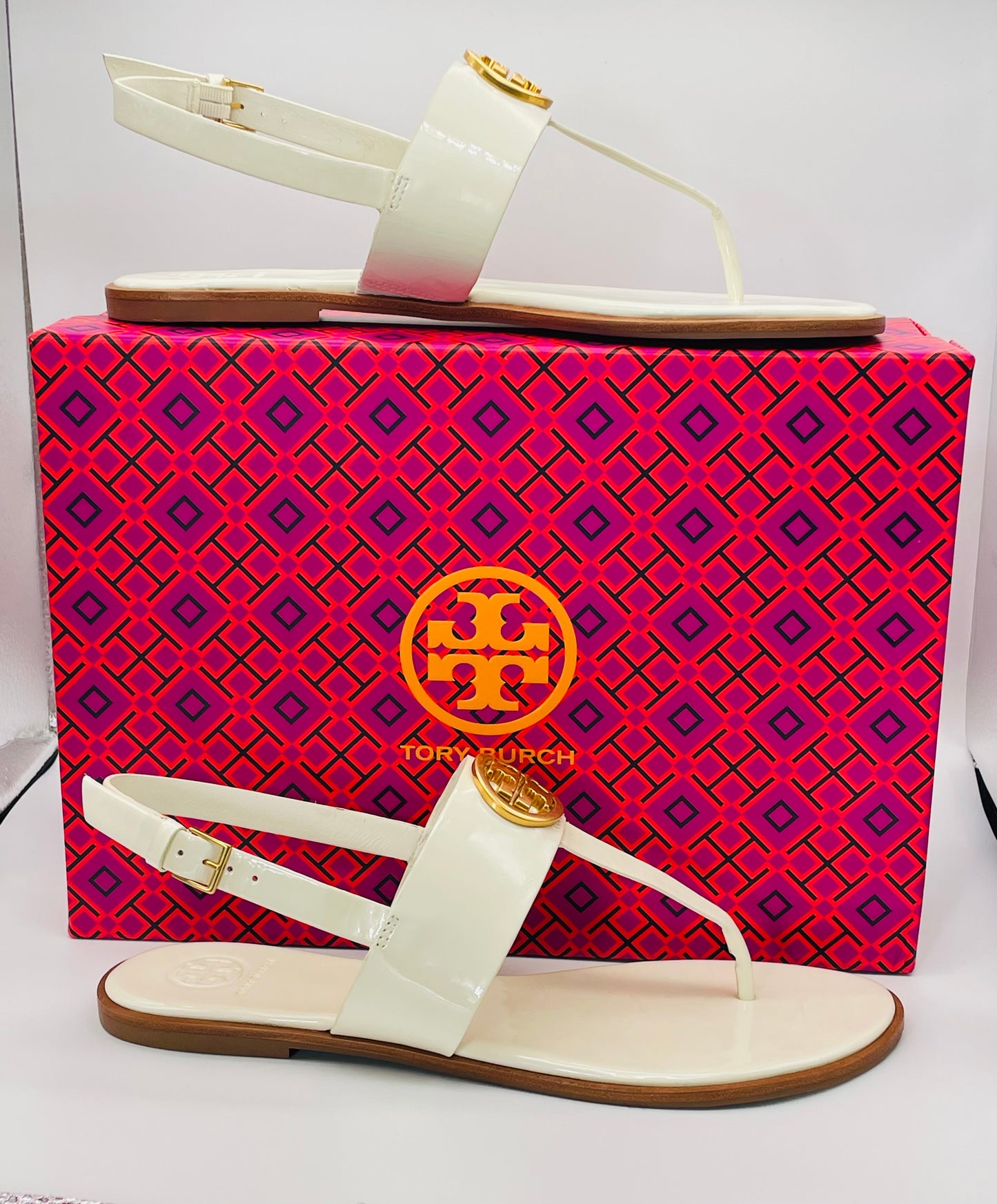 New Tory Burch Benton 2 Patent Leather Flat Sandals