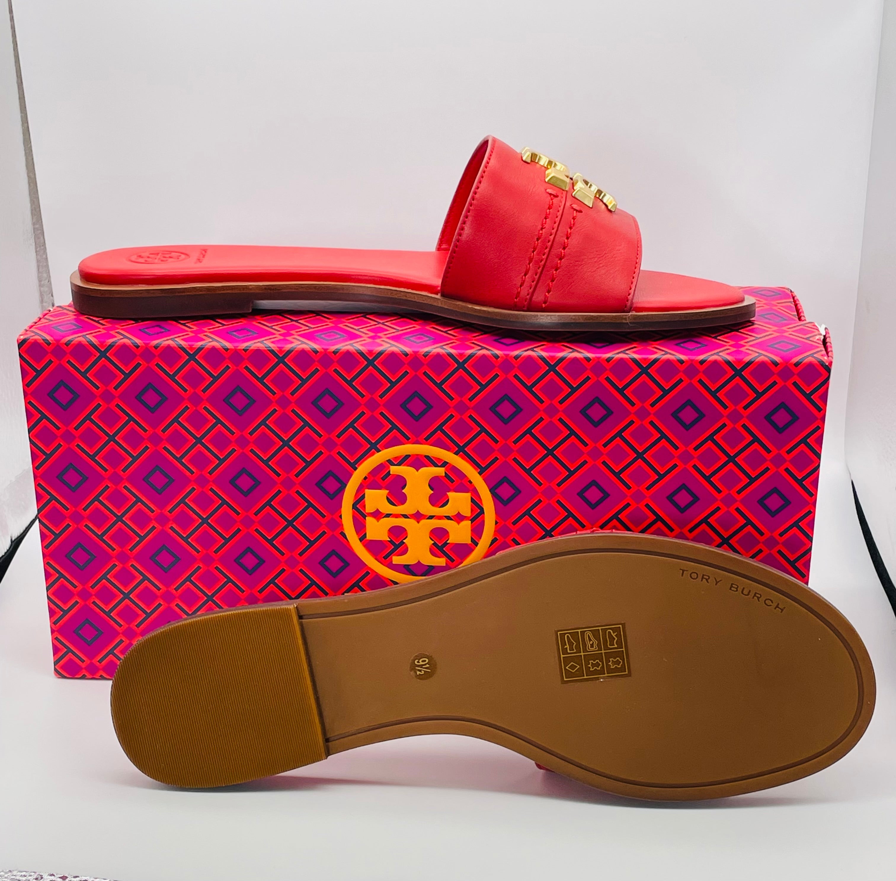 NEW Tory Burch EVERLY SLIDE Sandals Brilliant Red Fabulous Find