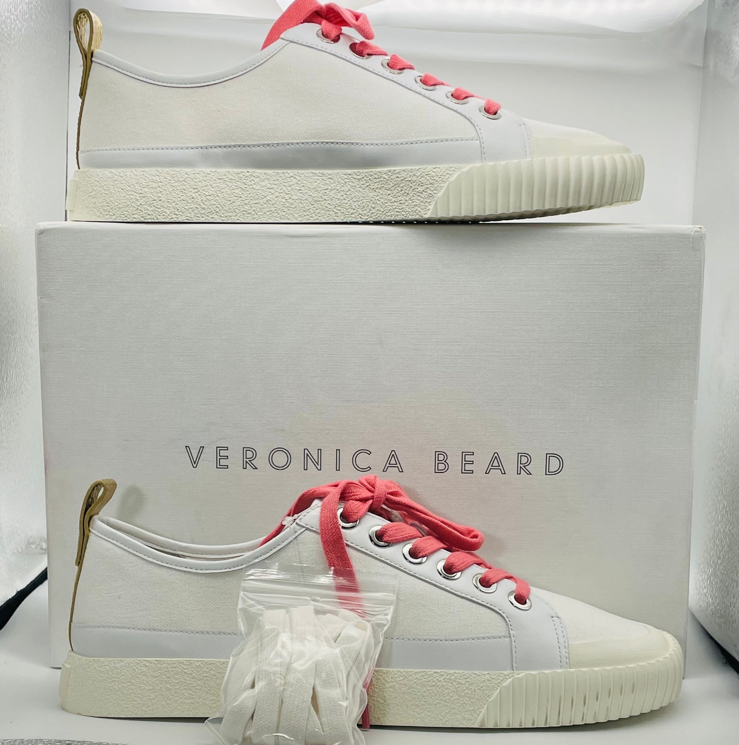 Veronica Beard Parise Canvas/Leather Sneakers Milk/Pink NWT