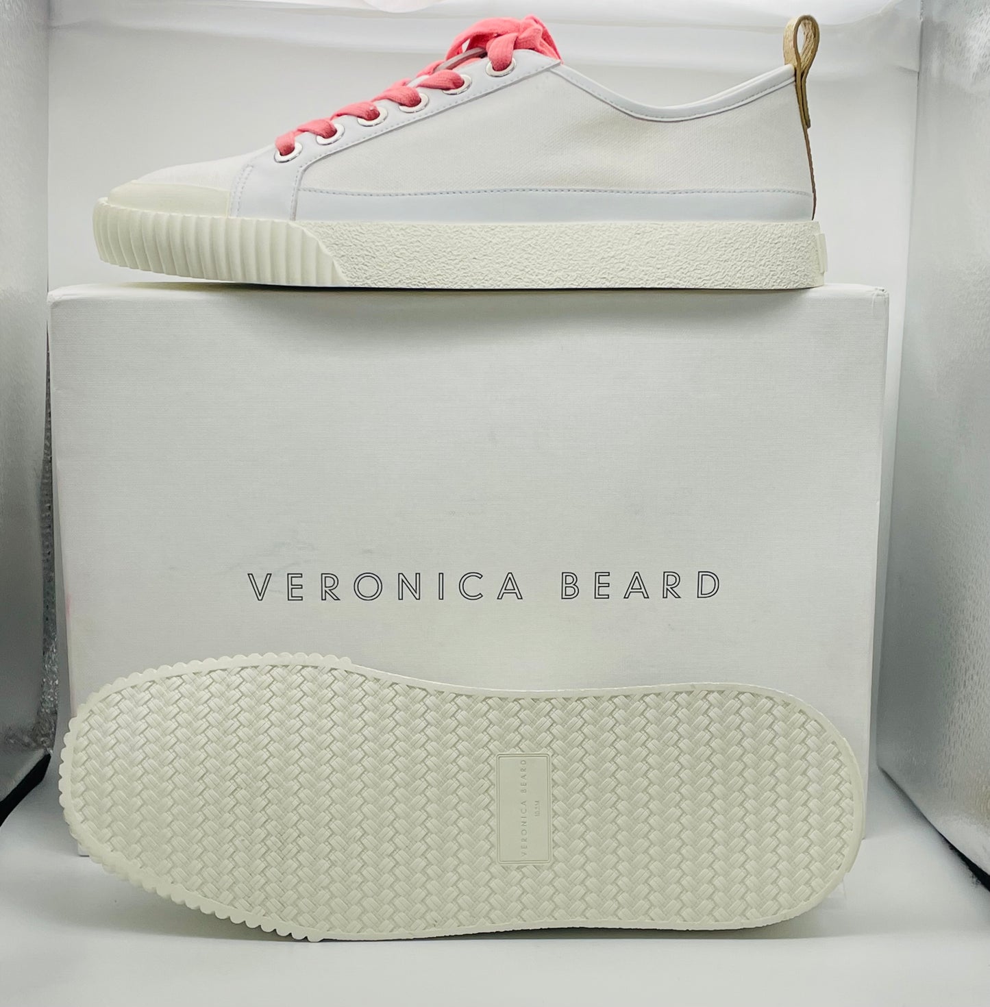 Veronica Beard Parise Canvas/Leather Sneakers Milk/Pink NWT