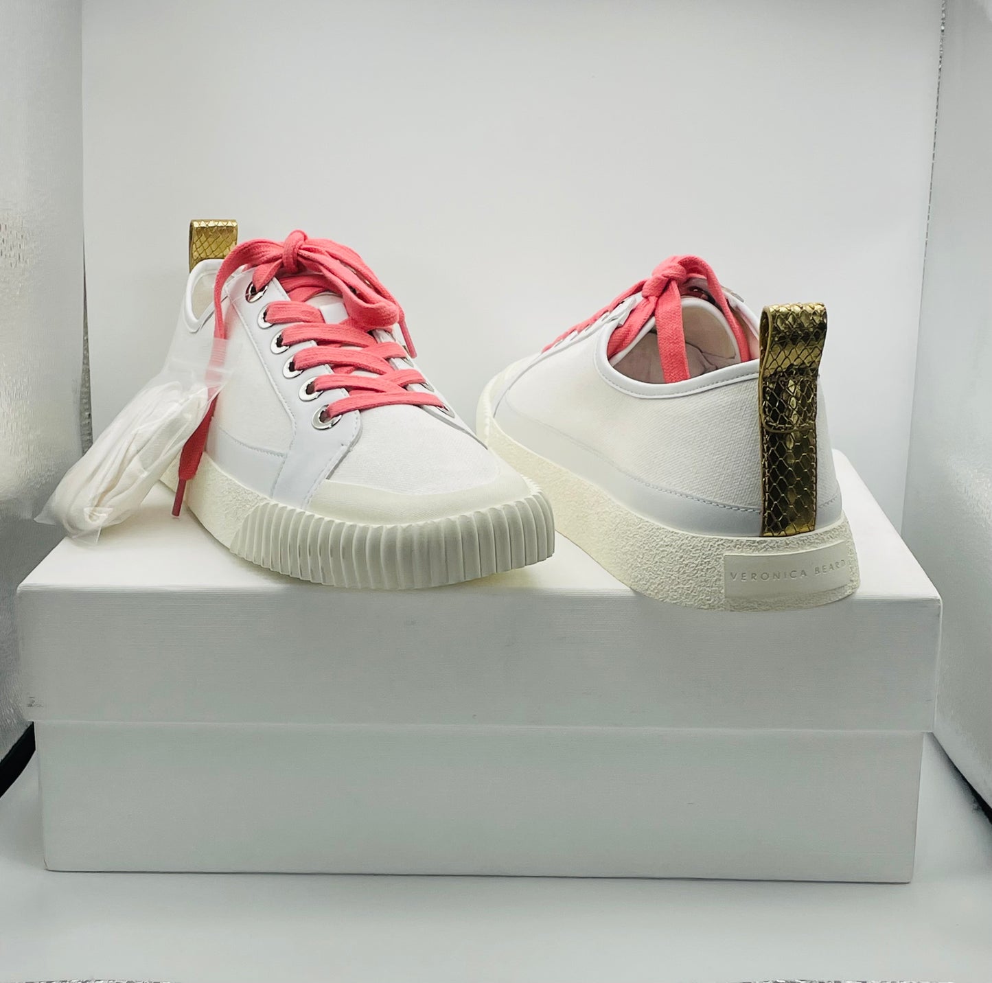 Veronica Beard Parise Canvas/Leather Sneakers Milk/Pink NWT