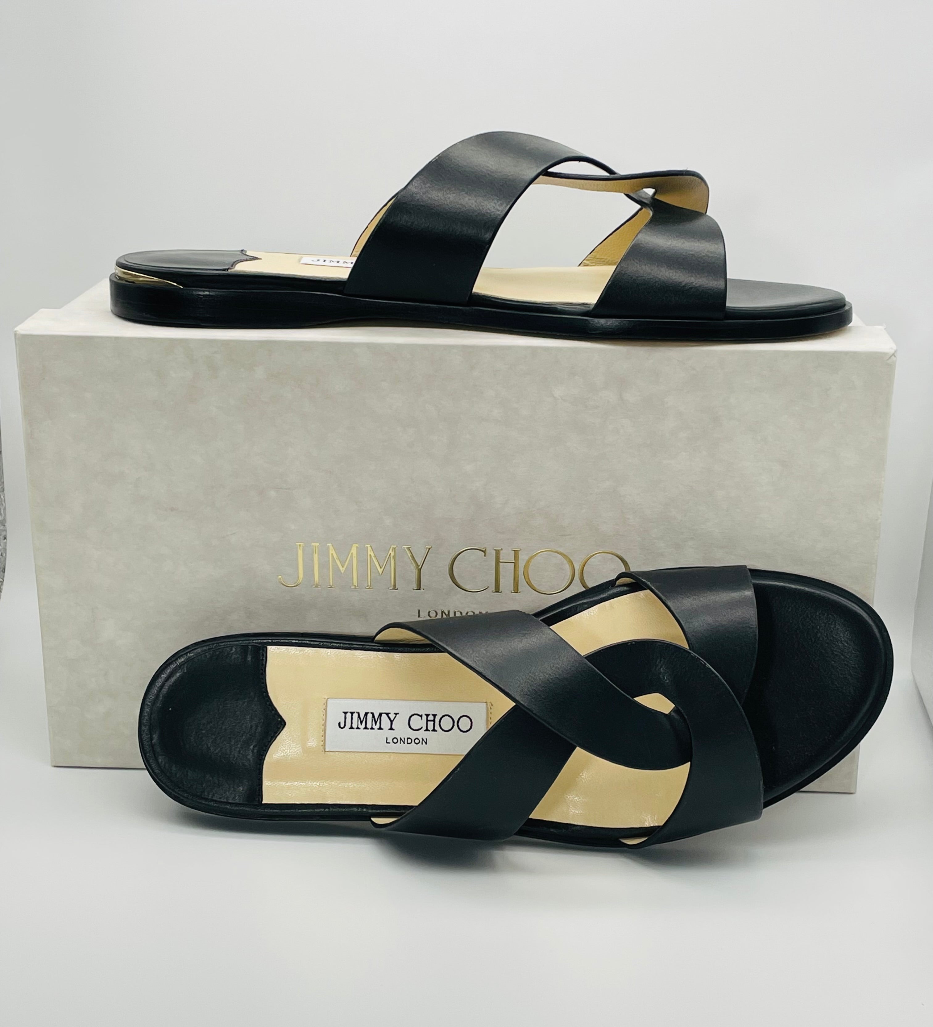 Jimmy choo atia leather slides hot sale