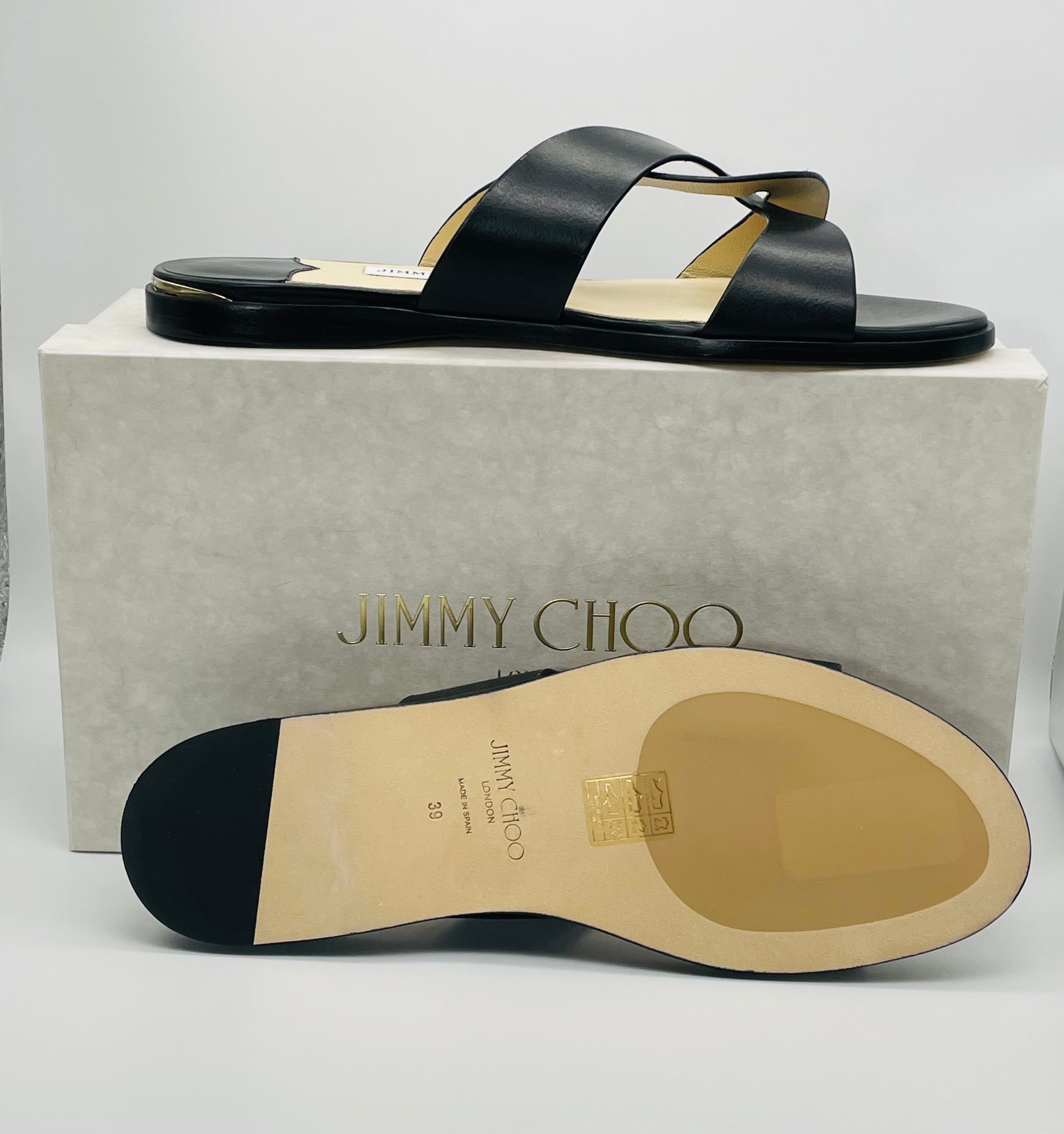 JIMMY CHOO CRYSTAL EMBELLISHED GOLD BLACK CREAM FLAT SANDALS - Sz 36.5,  Preowned | eBay